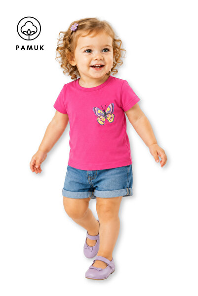 difa kids تي شيرت صيفي بأكمام قصيرة مطبوع عليه فراشة للفتيات الصغيرات