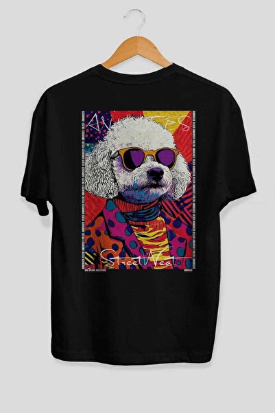 Ankhises For Dog Lovers 39 Black Oversize T-Shirt with Dog Print on the Back ...