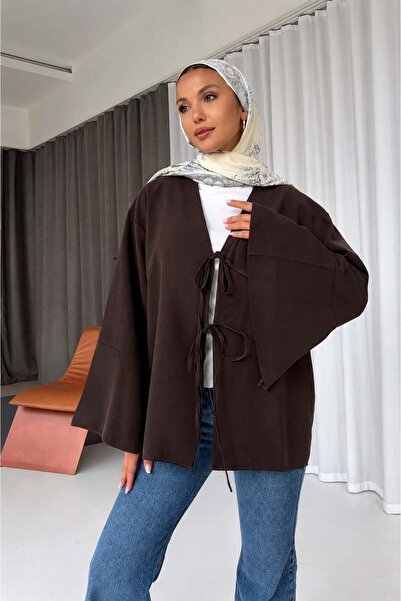 RİSS Çift Bağlama Detay Kimono Gömlek - Kahverengi