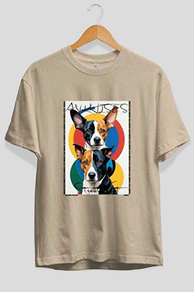 Ankhises Tricou supradimensionat bej cu imprimeu câine "For Dog Lovers 56", 1...