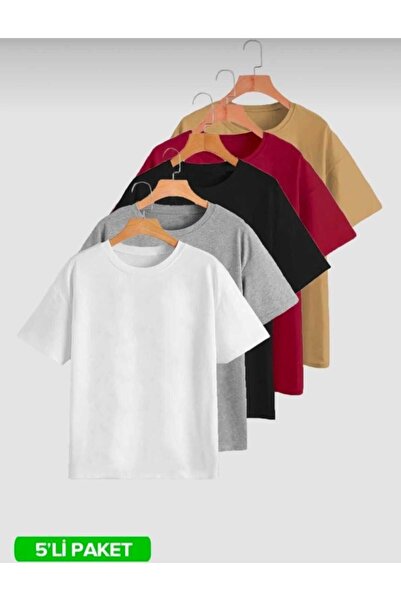 JENOLAN 4-Piece Basic Printed/Unprinted Unisex Casual Oversize Boyfirend T-shirt