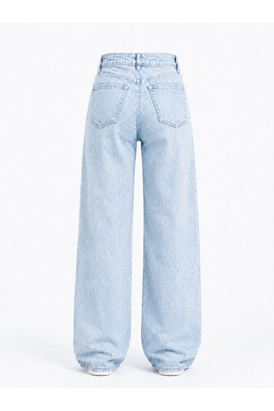 J&KSTORES Kadın Yüksek Bel Bol Paça Jean Kot Palazzo Pantolon