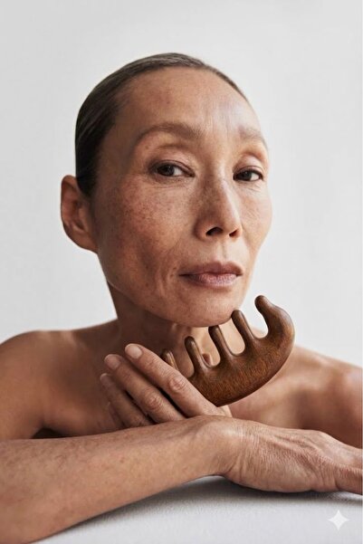 THE LONGEVITY Premium Sandal Ağacı Masaj Tarağı & Gua Sha | Saç Derisi & Fasy...