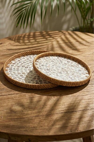 ACAR SEDEFLİ BAMBU YUVARLAK TEPSİ 2'Lİ DESEN2