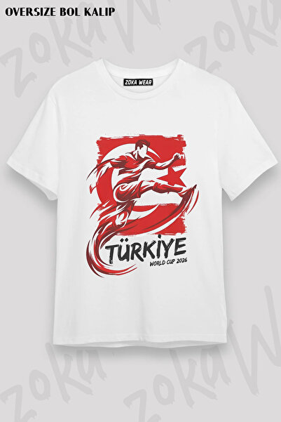 ZOKAWEAR تي شيرت مطبوع عليه كأس العالم للجنسين بتصميم فضفاض لكأس العالم في تر...