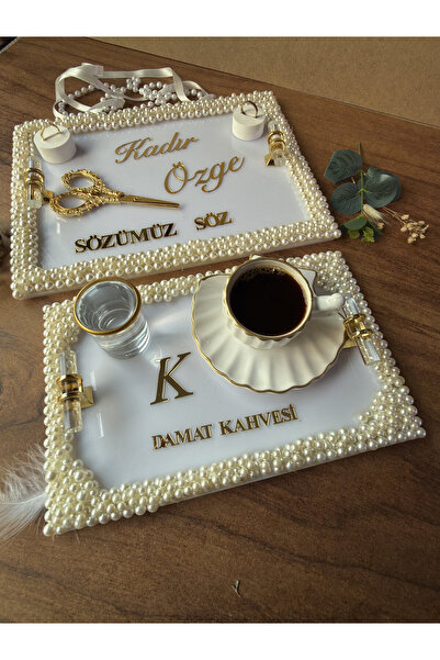 CatplexBoutique Söz Tepsisi - Kişiye Özel 2'li Nişan Tepsisi Damat Kahvesi Te...