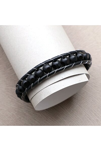 Parmas Design سوار هدية للرجال من حبل جلدي مزين بحجر العقيق الطبيعي 01845