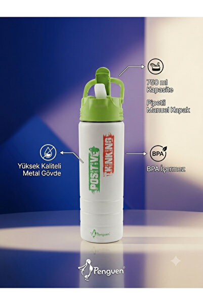 Lider MAGNESİA ÇELİK MATARA 750 ML ( 304) MANUEL PİPETLİ KAPAK PENGUEN