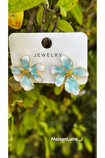 MODA Enameled Blue Flower Earrings