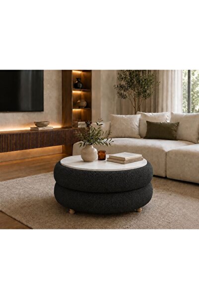 own home Venüs Doğal Formlu Teddy Kumaş Kaplamalı Ahşap Ayaklı Modern Orta Sehpa
