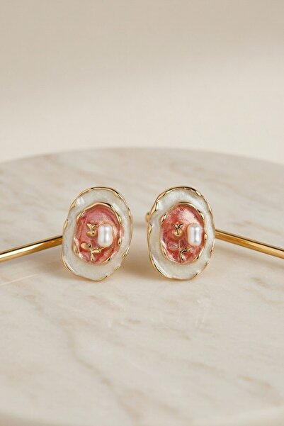 bacc Salmon Rose Figured Enamel Vintage Medallion Earrings