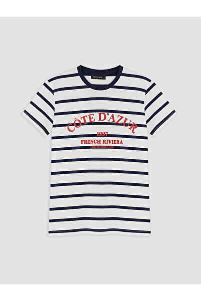 LC Waikiki Nevavm Women's Striped T-Shirt with Oval Neckline