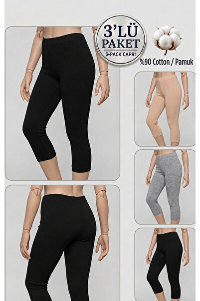 Altınay 3-Pack Plus Size Cotton Women's Leggings High Waist Capri Comfortable...