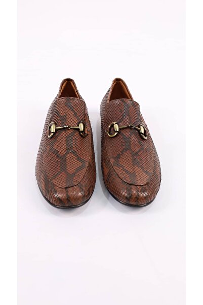 Jande Hakiki Piton Derisi Kahverengi Loafer Ayakkabı – Gold Tokalı Premium Ka...