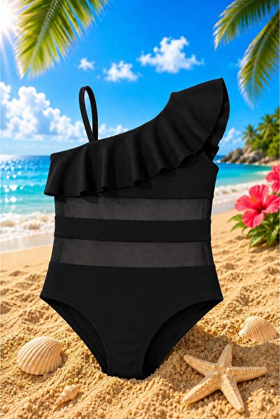 My Kids Wear Girl's One-Piece Swimsuit with Ruffle and Tulle Detail. 12837