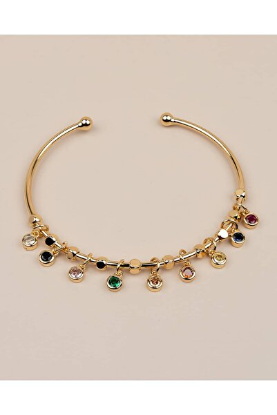 Portakal Esintisi Elarisse Adjustable Zircon Colorful Stone Charm Handcuff Br...