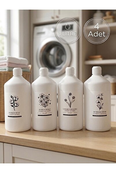 Dem Home 4 ADET Beyaz PET Plastik Detarjan Şişe Seti 1 Litre