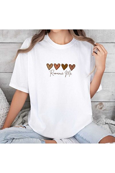 JENOLAN 4Heart Romance Printed Λευκό Oversize Casual Boyfriend T-shirt