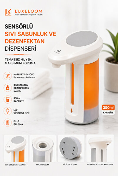 LuxeLoom Sensörlü Otomatik Sıvı Sabun ve Dezenfektan Dispenseri 350ml