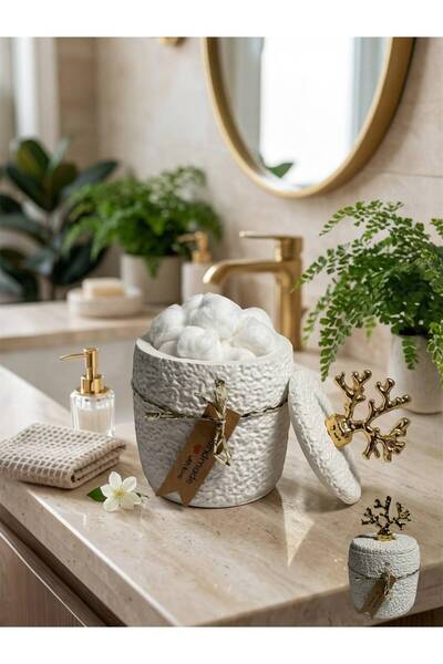 Art-ı Prime Dizayn Gold Mercan Multi-Purpose Storage Box with Lid White Bathr...