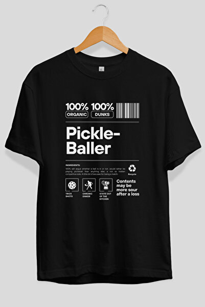 Ankhises Tricou negru cu imprimeu în față Pickleballer Oversize, 100% bumbac,...
