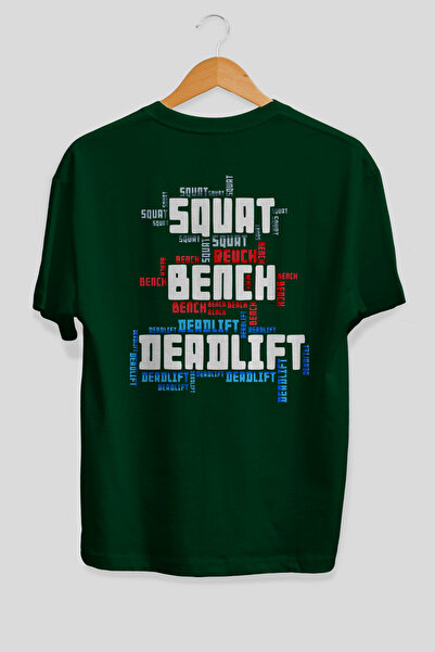 Ankhises Tricou verde cu imprimeu pe spate Squat Bench Deadlift 4, supradimen...