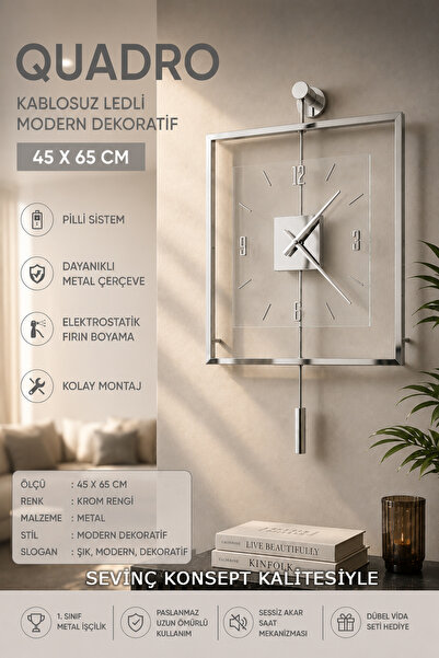 SEVİNÇ KONSEPT KROM RENGİ Quadro Kare Şeffaf Luxe 45 x 65 cm, Modern Dekorati...