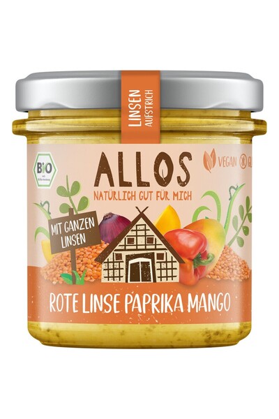 Allos Crema tartinabila din linte ardei si mango fara gluten,