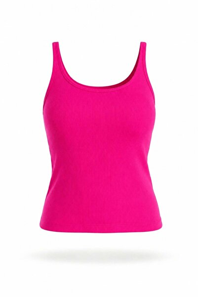 5in1Canpolat Fuchsia U-Neck Ribbed Basic Athlete Top