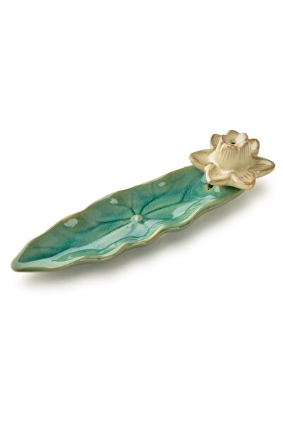 MONDEX Suport de tămâie ceramic Lotus 21x6x6 cm Verde-Crem 1 buc.