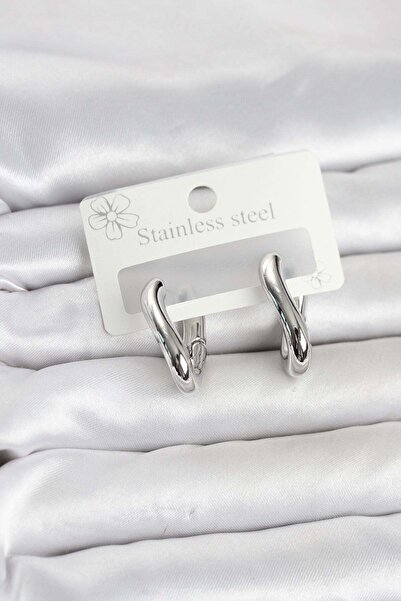 Inure Jewelry 316L Steel Silver Color Asymmetric Hoop Model Women's Earrings