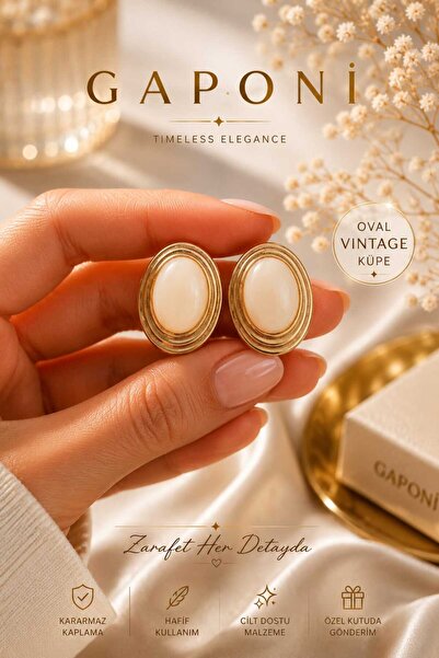 Gaponi Kadın Vintage Küpe Oval Gold