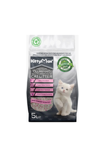 Kittymax Așternut igienic premium aglomerant pentru pisici, cu parfum de pudr...