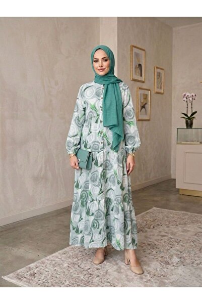 ECEYLÜL MODA Women's Modal Cotton Shawl Patterned Loose Cut Islamic Dress - C...