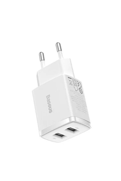 Baseus Încărcător de perete compact cu 2 porturi USB-A, 10.5W, Alb