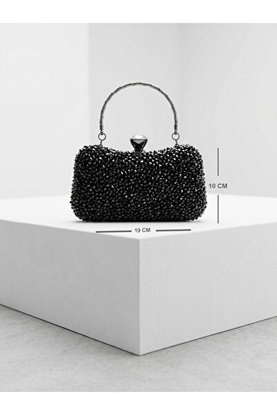 NUR KARACA 95075 Metal Handle Detail Stone Decorated Evening Bag Stylish Even...