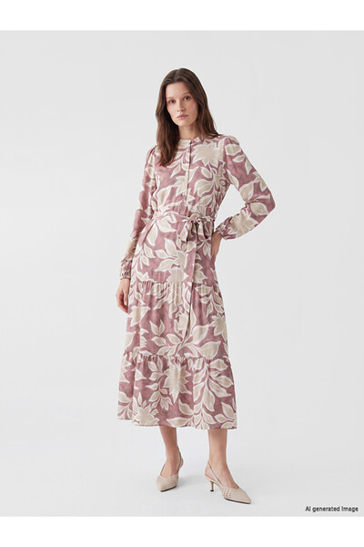 LC Waikiki Straight Roba Collar Embroidered Belted Layered Dress from Uzg Sto...