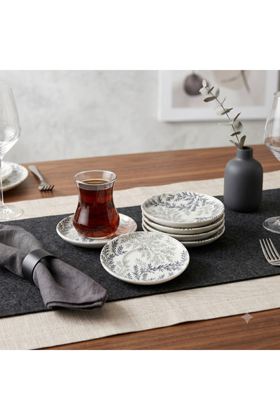 Tezyinat Wood Nara Zühre Porcelain 6-Piece Tea Plate Set