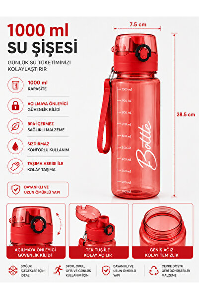 genel tr 1000 ml su matarası kırmızı