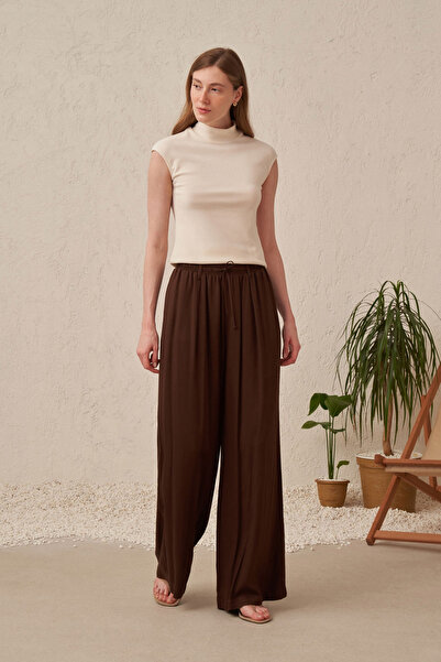 İDOL GİYİM Elastic Waist 100% Lyosel Wide Leg Pants Comfortable Fit Women's T...