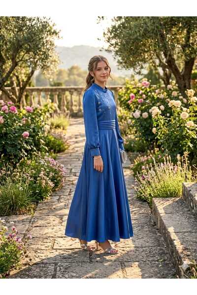 ASALEA فستان سهرة أميرة أنيق للفتيات بأكمام طويلة ومطرز بالأحجار