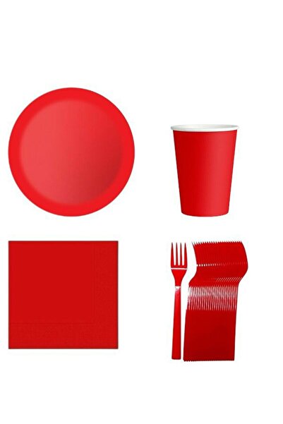 CAVAŞ sun hat Red Color Party Set for 8 People - Economical Package of 4 Incl...