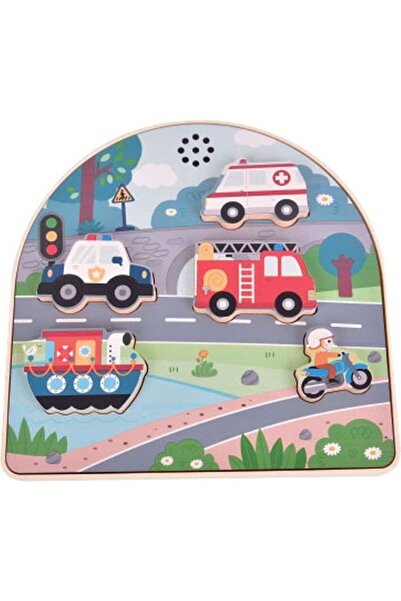 Luna Toys Ξύλινο Παζλ με Ηχητικά Οχήματα 5τμχ.