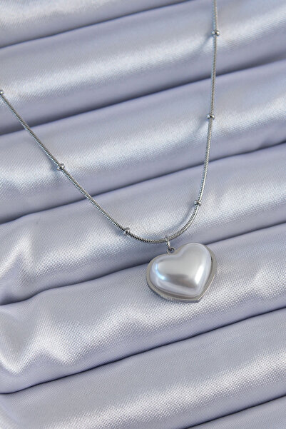 OGHAMAY 316L Steel Silver Color Pearl Heart Model Minimal Ball Detail Women's...
