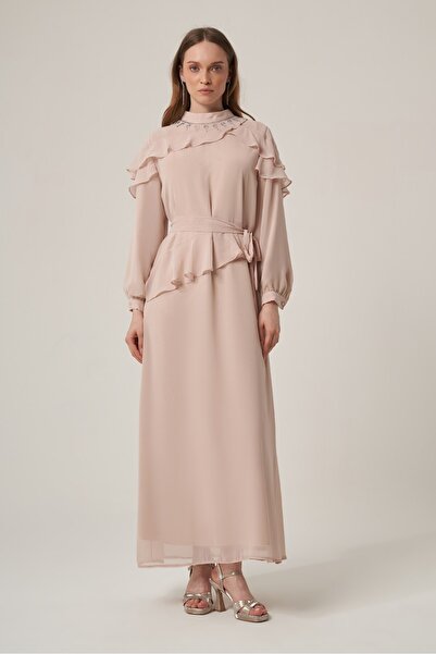 FTZ WOMEN Women's Chiffon Collar Stone Dress Powder 31379