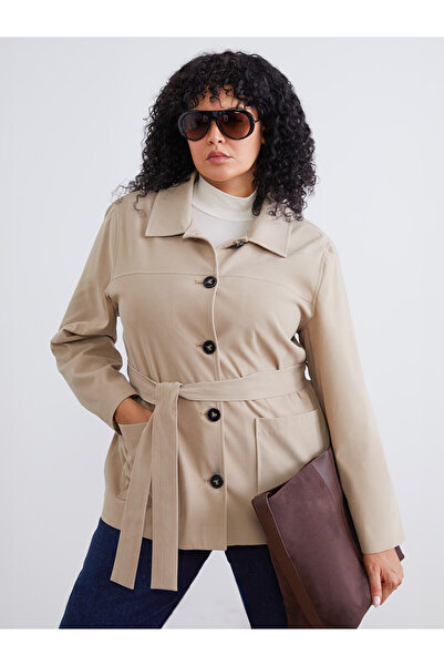 LC Waikiki Nevavm Plus Size Women's Suede Look Shirt Jacket with a Difference