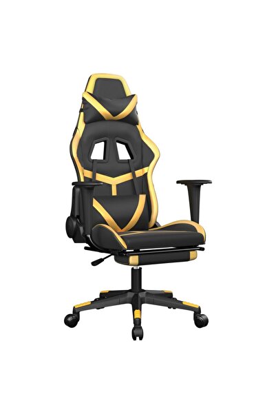 vidaxl Scaun de gaming cu suport picioare negru/auriu, piele ecologică