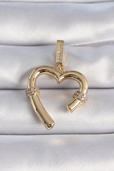 OGHAMAY Brass Gold Color Zircon Stone Detailed Heart Figure Ajda Charm