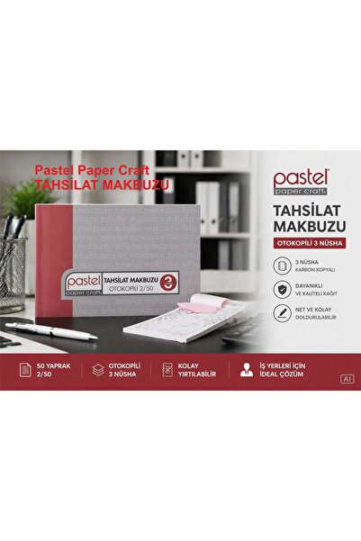 pastel paper craft Tahsilat Makbuzu 14x20 cm 2/50 ( 50+50+50: 100 Yaprak) Oto...