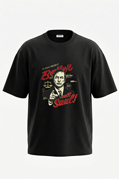 Anetos Tricou oversize negru din bumbac cu imprimeu pe spate Saul Goodman Design